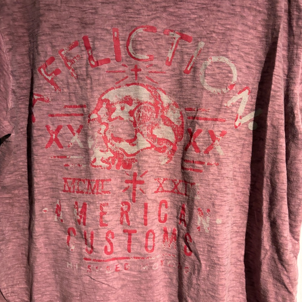 Affliction American Customs Mens XXL Burgundy Burnout Skull Graphic T-Shirt - Picture 2 of 8